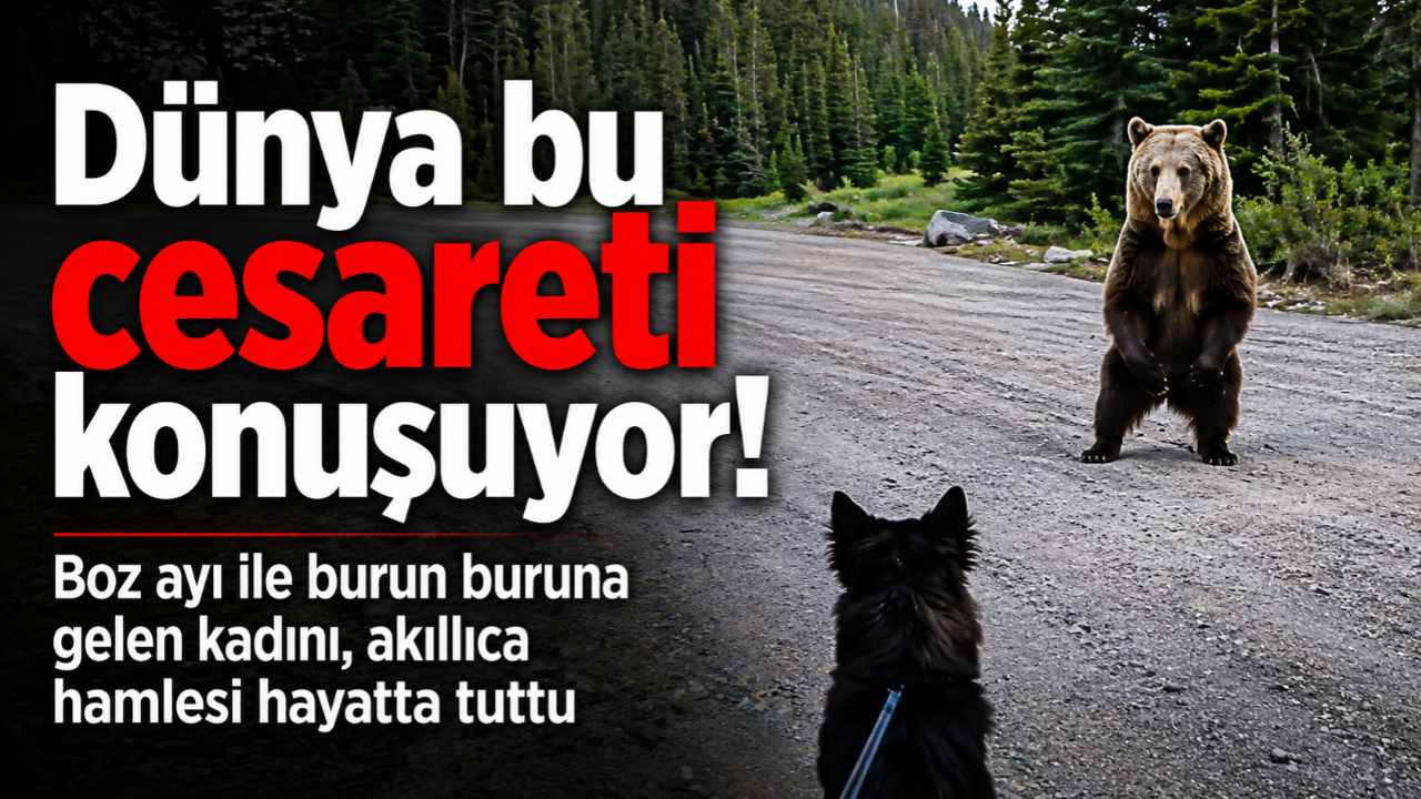 Dünya bu cesareti konuşuyor! Boz ayı ile burun buruna gelen kadını, akıllıca hamlesi hayatta tuttu