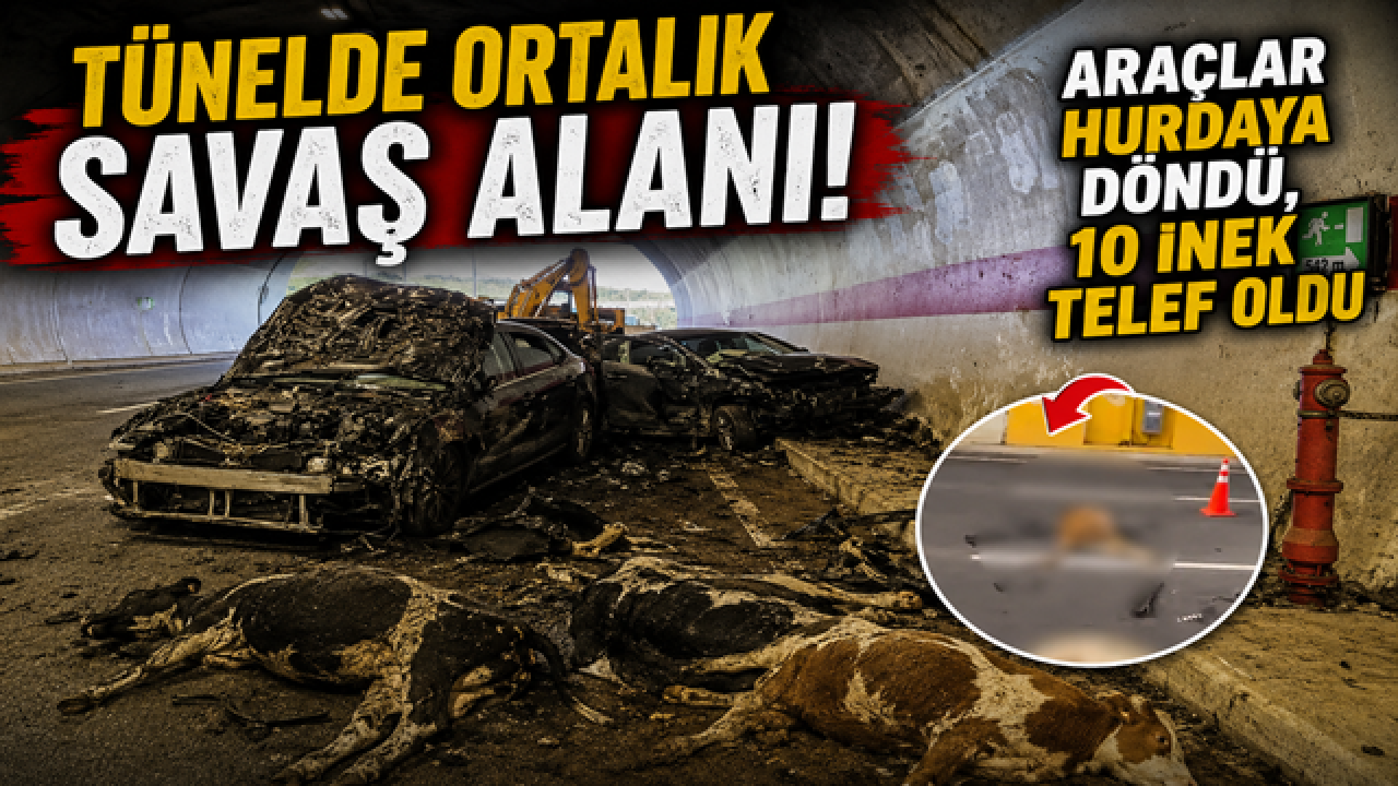 Şile Tünelinde Ortalık Savaş Alanına Döndü! Araçlar Hurdaya Döndü, 10 İnek Telef Oldu